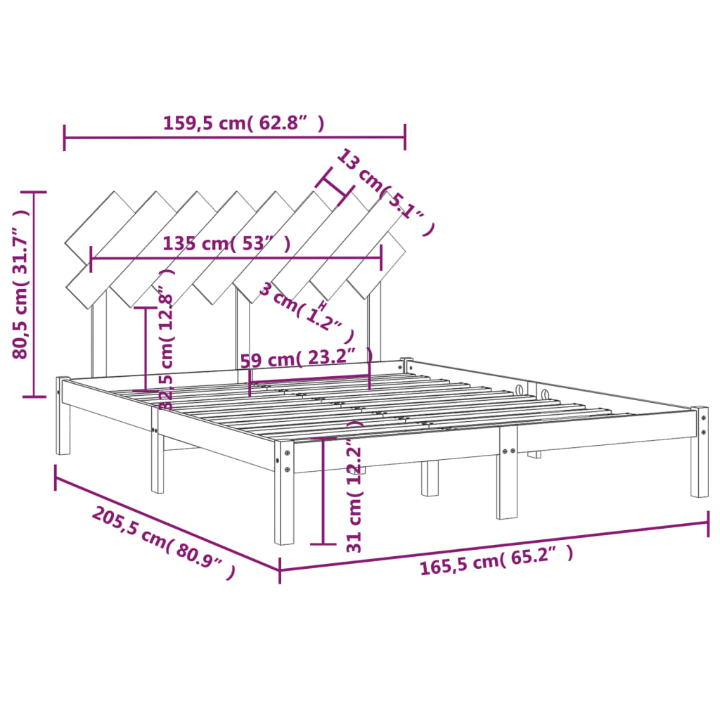 Solid Wood Bed White 160 X 200 Cm