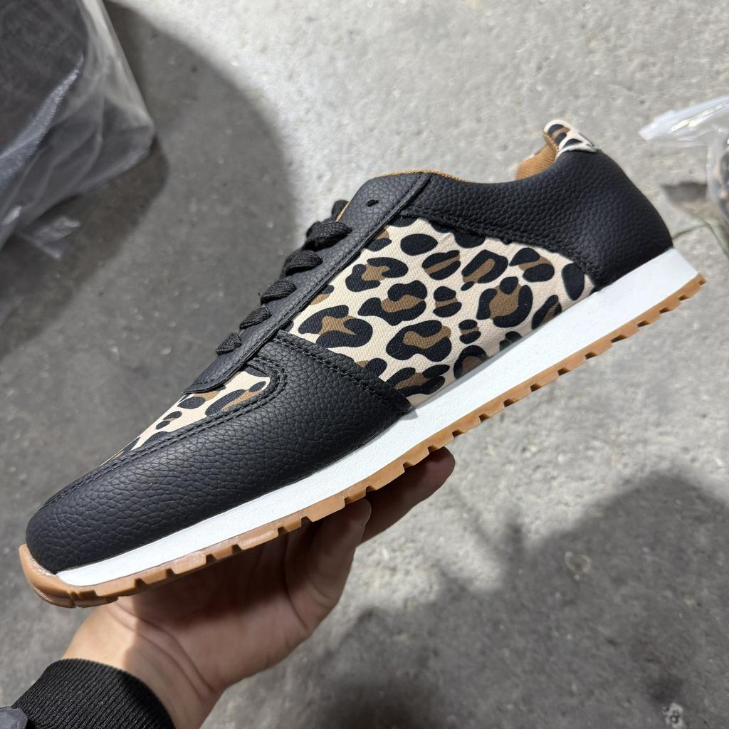 New Women's Patchwork Lace-up Sneakers,Low-top Leopard Print Casual Sports Shoes