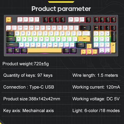 Tastatură mecanică iblancod K97 RGB Tastatură pentru jocuri cu 97 de taste Comutatoare roșii de înaltă calitate Durabilă și