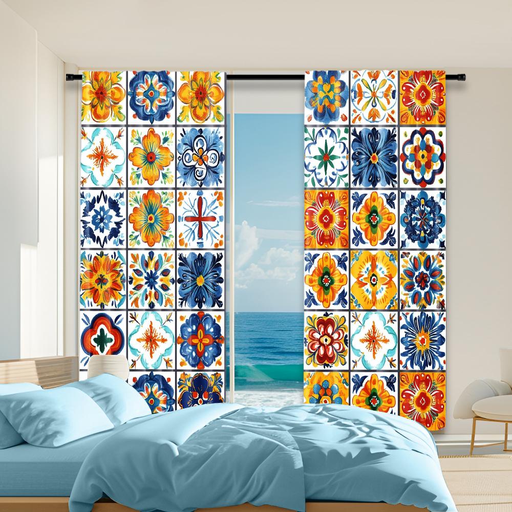 

Set Of 2 Bohemian Versatile Polyester Transparent Curtains Home Decoration Floral Viny Use Bedrooms Living Rooms Curtain Ideal For Area W100*H70(CM)-Rod Pocket&2PCS