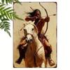 Metal Indian Rider Horse Wall Art Vintage 2D Design 12x8 Inch Outdoor Decor