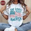 Women Patriotic Jesus And America Too Independence Day USA Flag T-Shirt Cotton