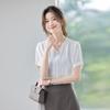 Tluoman Elegant V-Neck Chiffon Short Sleeve Blouse