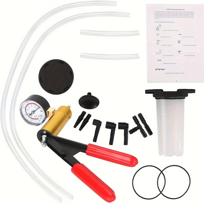 2in 1 Brake Bleeder Kit with Hand Vacuum Pump with Gauge Adapters Automotive Brake Fluid Bleeding Set with Protected Case