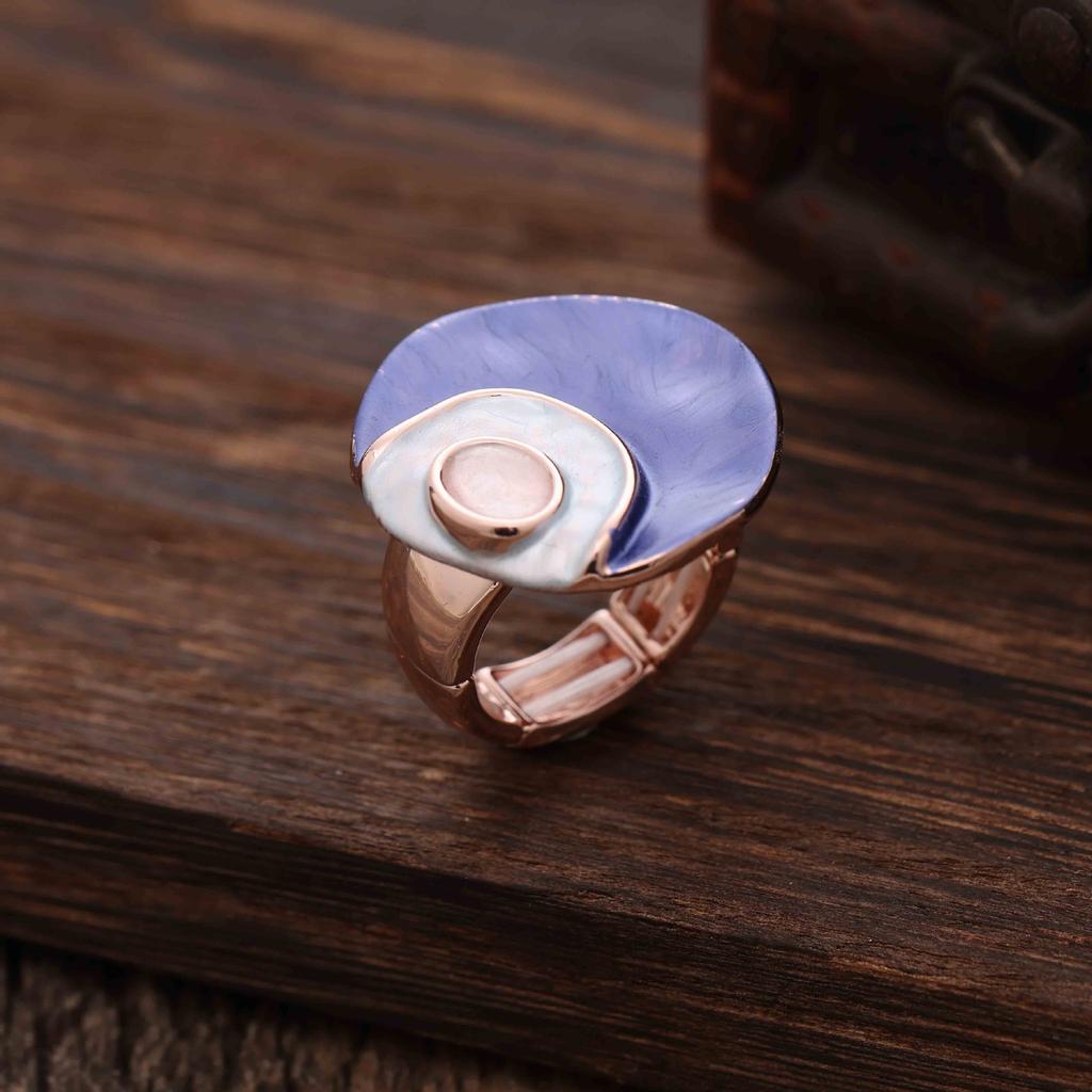 Nouvelle bague ronde géométrique en alliage peinte à l'huile, bague élastique tendance, simple et polyvalente pour hommes et femmes