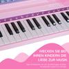 Tastiera per Bambini con 37 Tasti, Pianoforte con Sgabello e Microfono, Modalità di Apprendimento LED, Registrazione, Strumento Musicale Pianoforte per Bambini di 3-6 Anni Rosa