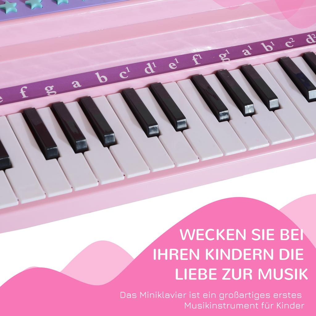 Tastiera per Bambini con 37 Tasti, Pianoforte con Sgabello e Microfono, Modalità di Apprendimento LED, Registrazione, Strumento Musicale Pianoforte per Bambini di 3-6 Anni Rosa