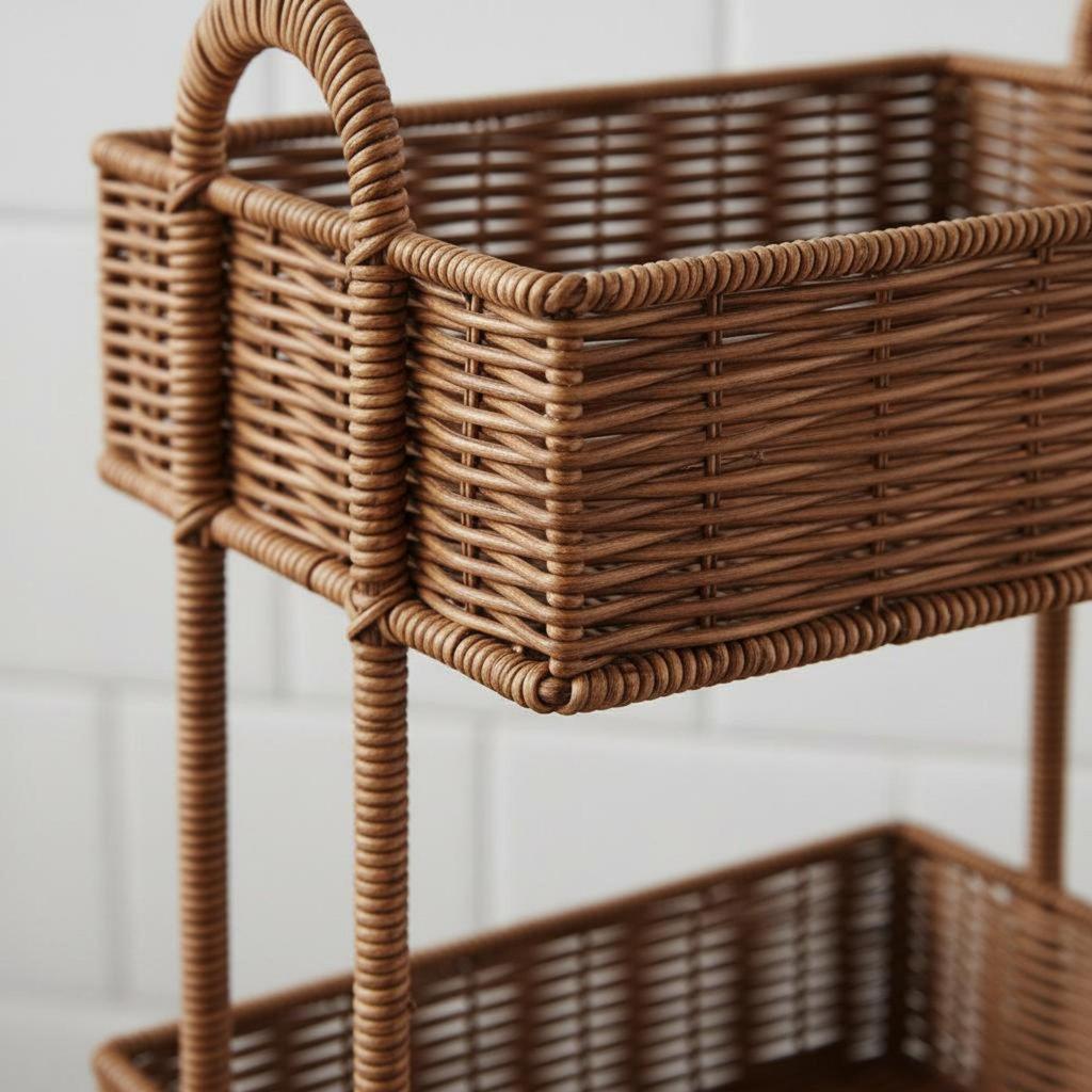 Rattan Hanging Basket Shelf Space-Saving Wall Mounted Storage Rack Easy to Clean