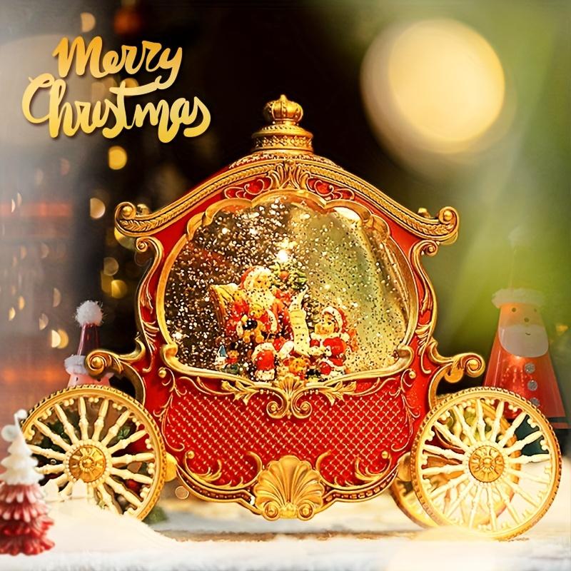 1pc Vintage Christmas Carousel Music Box with Snow Globe, Resin and Acrylic, Festive Holiday Decoration, Battery Operated 3 AA Not Included