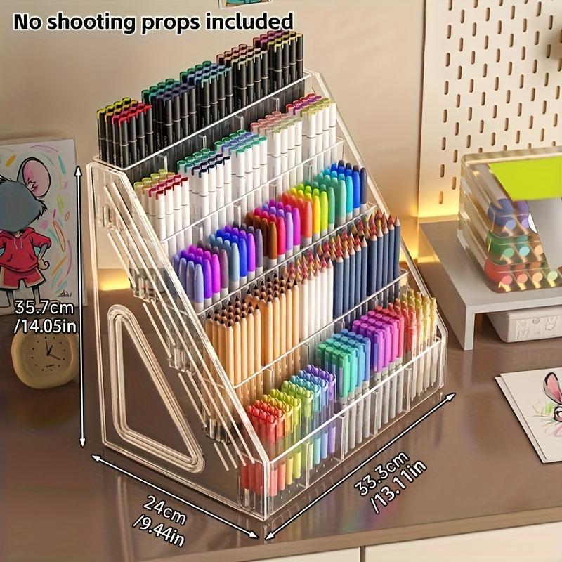 PGY Large Capacity Transparent Acrylic Marker Pen Organizer Multi-grid Plastic Storage Box for Pens Pencils Brushes Art Supplies