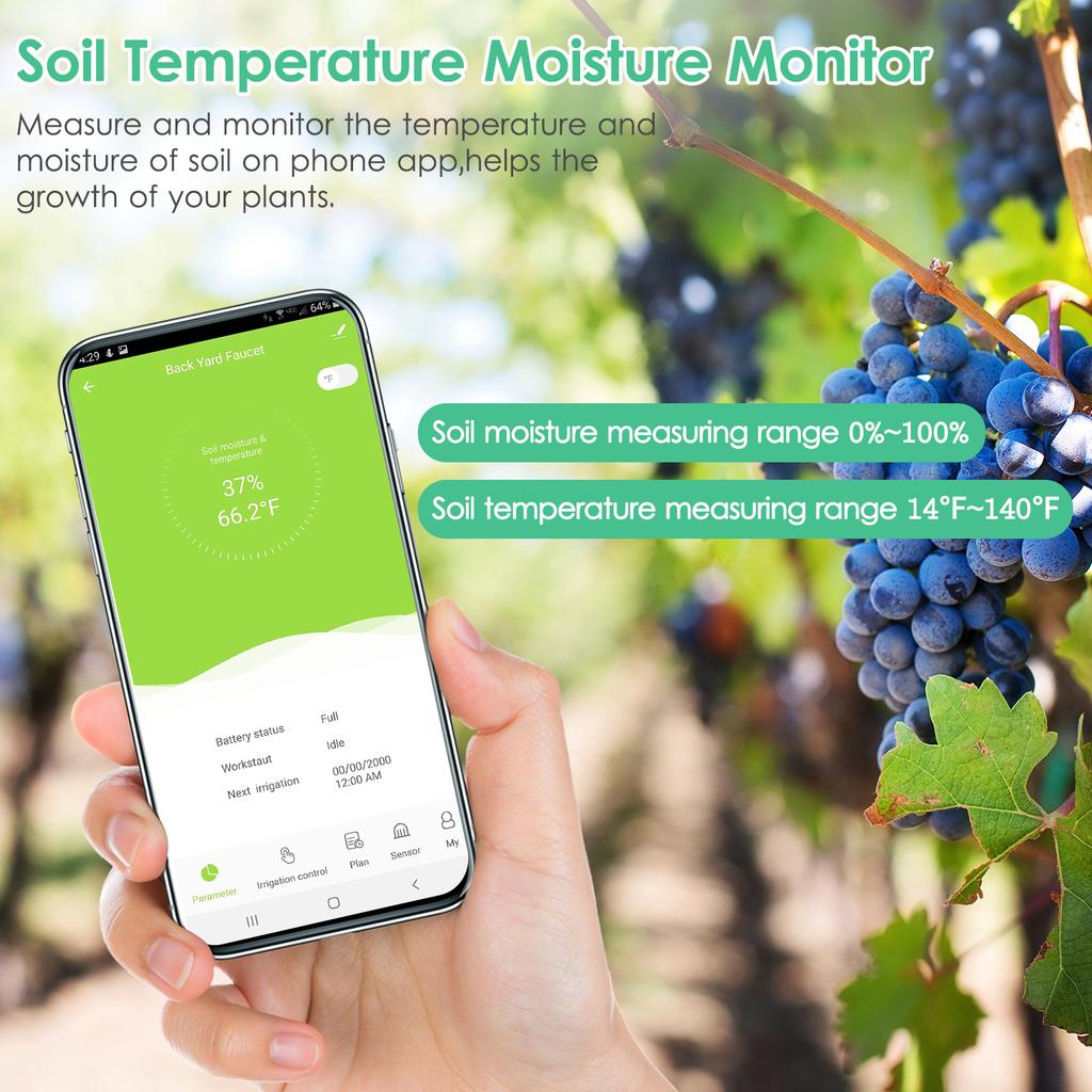BT App Control Soil Temperature Moisture Sensor Meter Irrigation Soil Thermometer Humidity Sensor