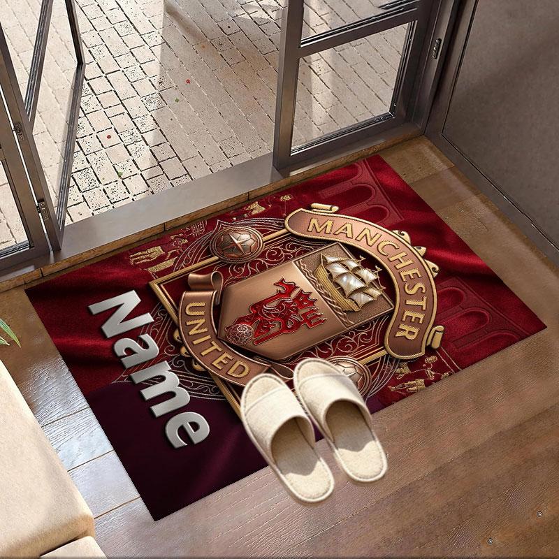 Custom Name Personalized Manchester United Print Carpet, Versatile Home Decor Rug, for Playroom, Apartment, Balcony, Entryway, Hallway Gift