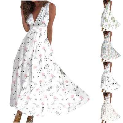 Women's Long Dress Maxi Dress Casual Dress Summer Casual Sleeveless V Neck Boho Waist Retraction Printed Dress