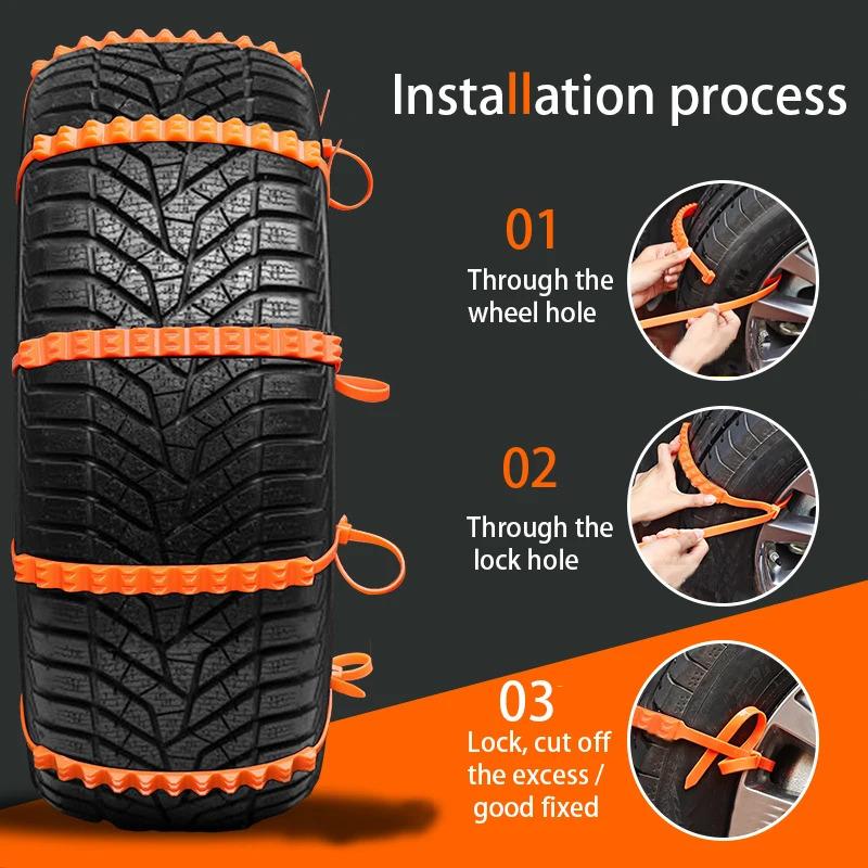 10Pcs Anti Skid Snow Chains Anti Slip Car Winter Tire Wheels Chains 2 3 Grooves for Winter Outdoor Snow Tire Emergency