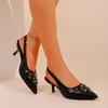 Fashion 2025Women's Mesh Floral Embroidered Slingback   Open Heel Pearl Studded Pointed Toe Sandals Sexy Stiletto  Mules