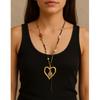 Artistic Gold Tone Heart Ethnic Necklace Long Layering Chain Winter Accessory For Sweaters And Coats Alloy Jewelry