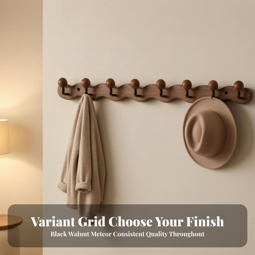 Rubber Wood Wall Coat Rack Compact Entryway Hanging Easy to Install