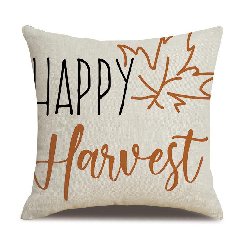 Thanksgiving Linen Pillowcase Autumn Pumpkin Print Pillow Cushion Cover