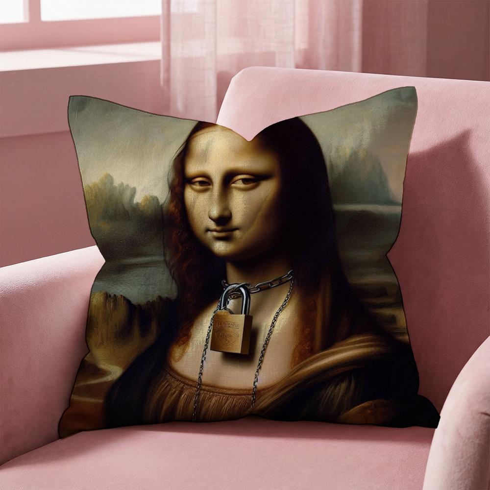 Modern Art Funny Mona Lisa Cushion Cover Multi-Scene Pillow Cover for Home & Car - Reversible, Soft & Durable for Daily Use
