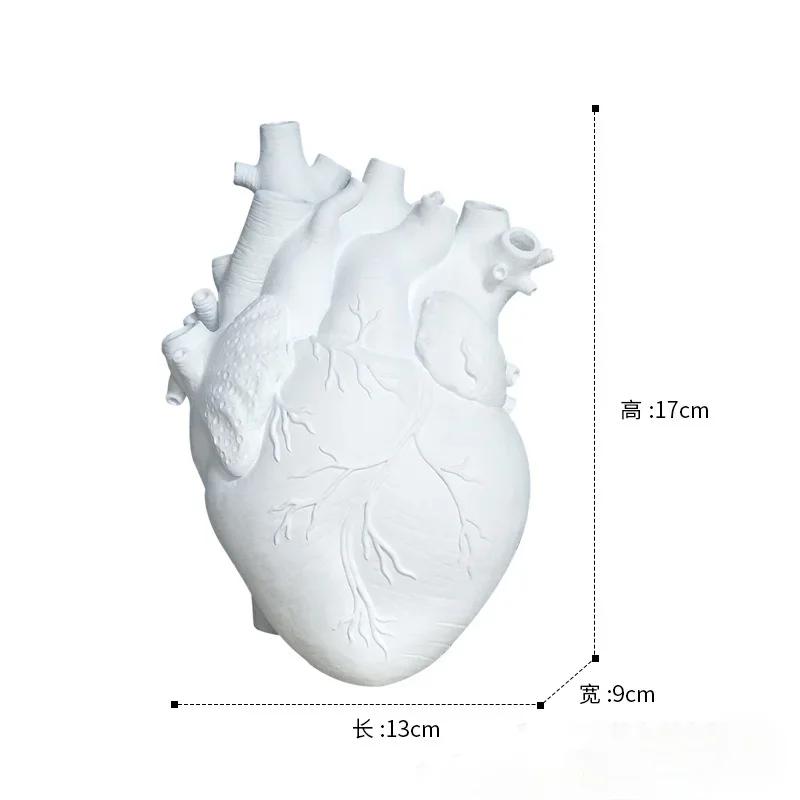New Transparent Heart Resin Vase Anatomical Heart Flower Vase Ornament Craft Planter Pot For Office Living Room Bedroom Desktop
