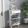 Slim Space-Saving Shoe Rack, 2 Flap Doors, Adjustable Shelves, Drawer, Raised Base, White