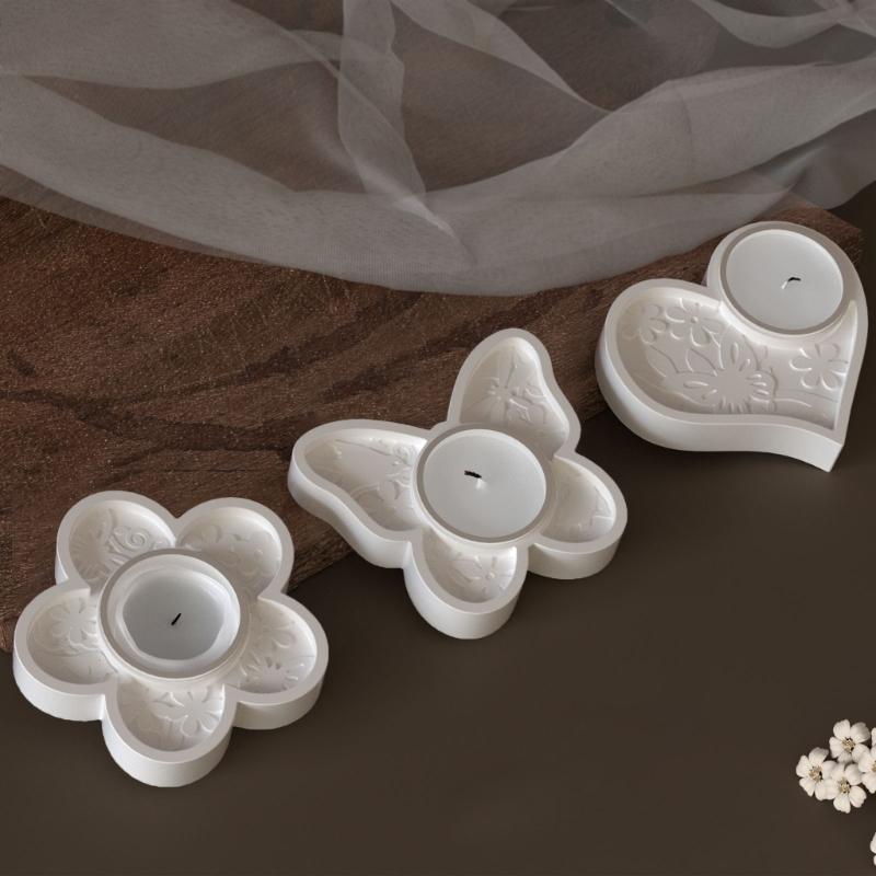 Pack of 3 Decorative Silicone Candle Mould Containing Beautiful Flower Butterfly and Heart Pattern for Home Decoration