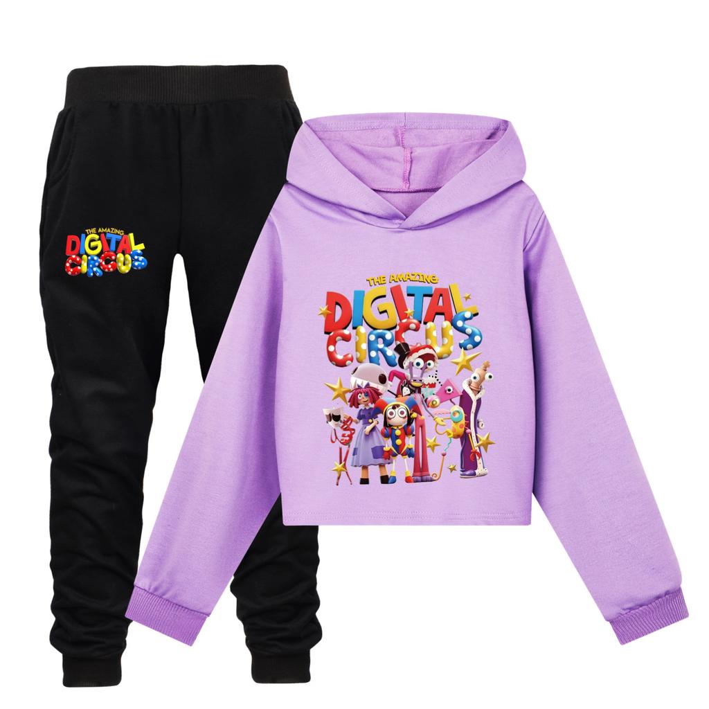 Het Geweldige Digitale Circus Meisjes Cropped Hoodie Broek Twee Delig Pak Casual Mode Pomni Opdruk Kinder Outfit