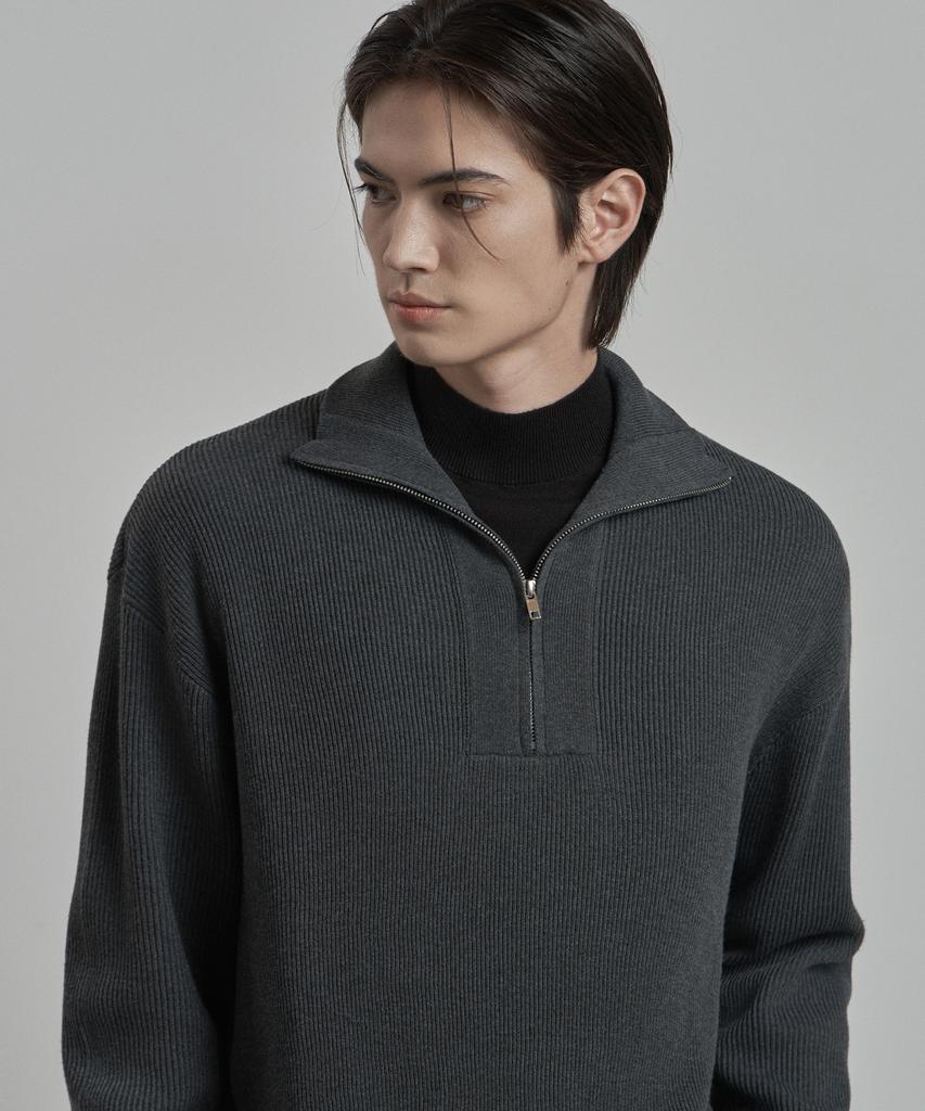WORK ON BODY OFF Ruga Semi-Overfit Half Zip-Up Knit [Charcoal]