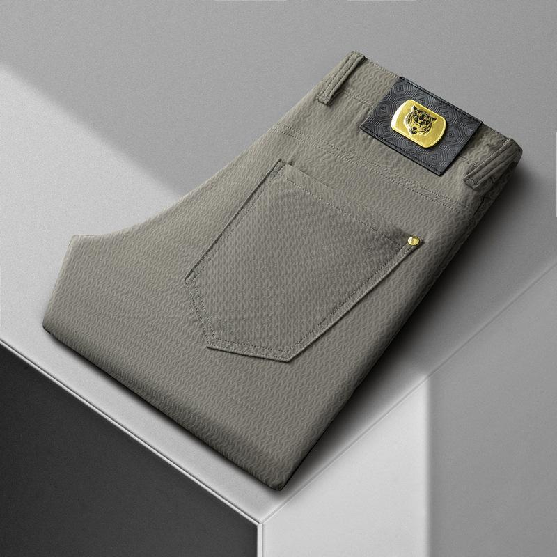 Ice Silk Men's Thin High-end Comfortable Breathable Men's Jacquard Elastic Breathable Casual Pants