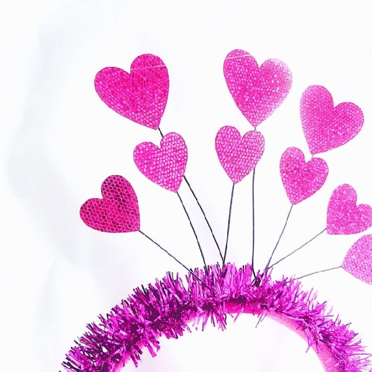 Carnivals Headband Party Hair Holder with Tinsel Heart Rose Red/ Red for Woman