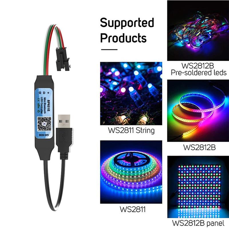 Bluetooth Smart Controler 5V 3 Pin RGBIC Led Controller USB RGBIC Led Lights Controller SP621E For WS2812B 2811 LED Strip