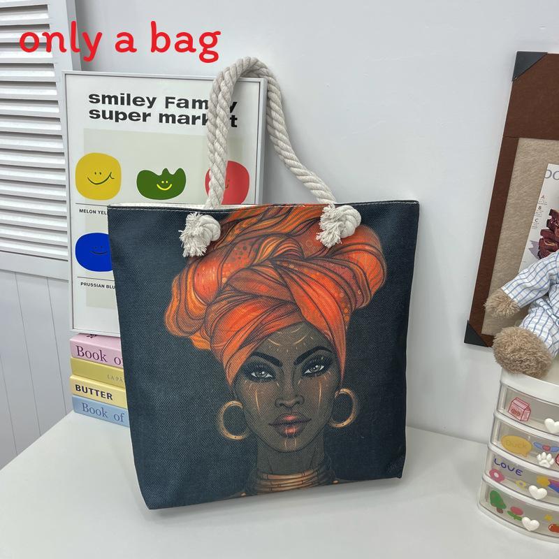 Cotton Canvas Tote Bag Female Large Capacity With Drawstring Closure For Travel And Shopping