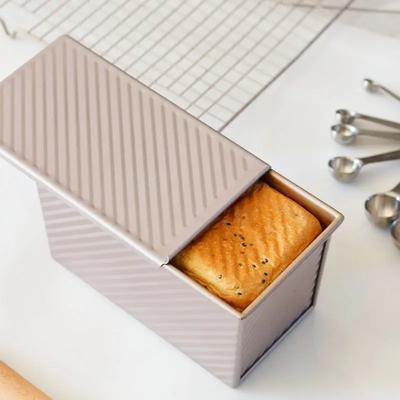 Loaf Pan with Lid 1 Lb Non-Stick Bread Pan Carbon Steel Rectangle Corrugated Toast Box Mold Cake Mold