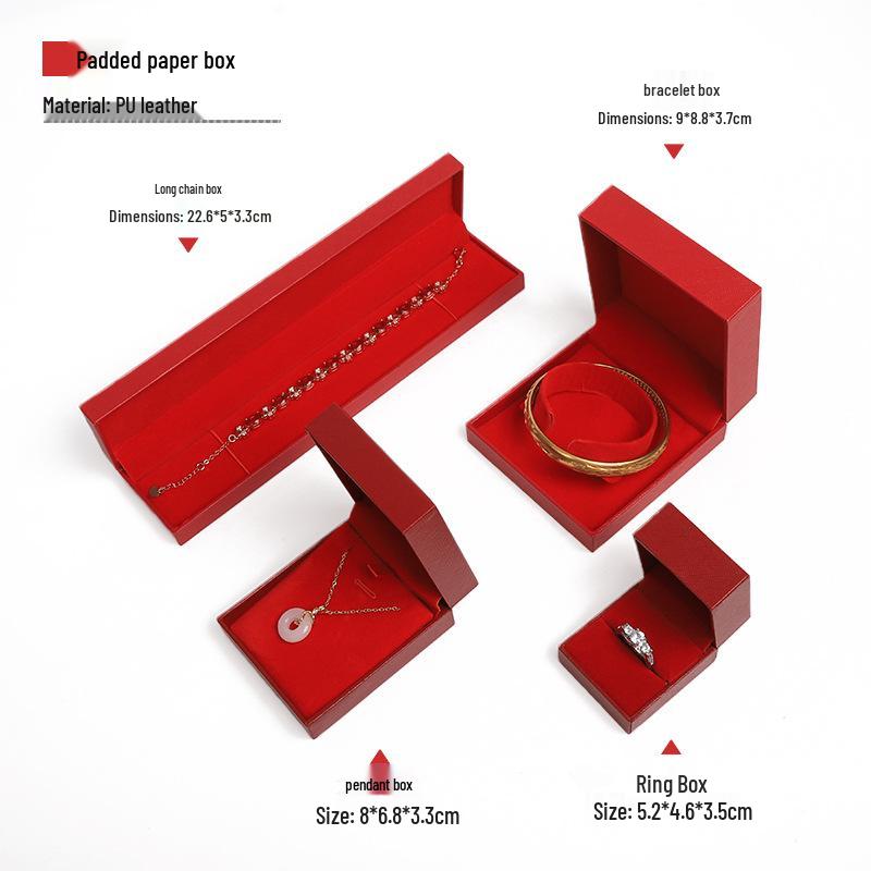 

Red Plaid Jewelry Box for Rings & Necklaces - Gold Ornament Storage Red Inner; Ring Box