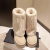 Women Snow Boots Mid-Calf Fur Integrated Winter Cotton Shoes Non-slip Faux Fox Fur Plush Thick Sole Fashion Furry