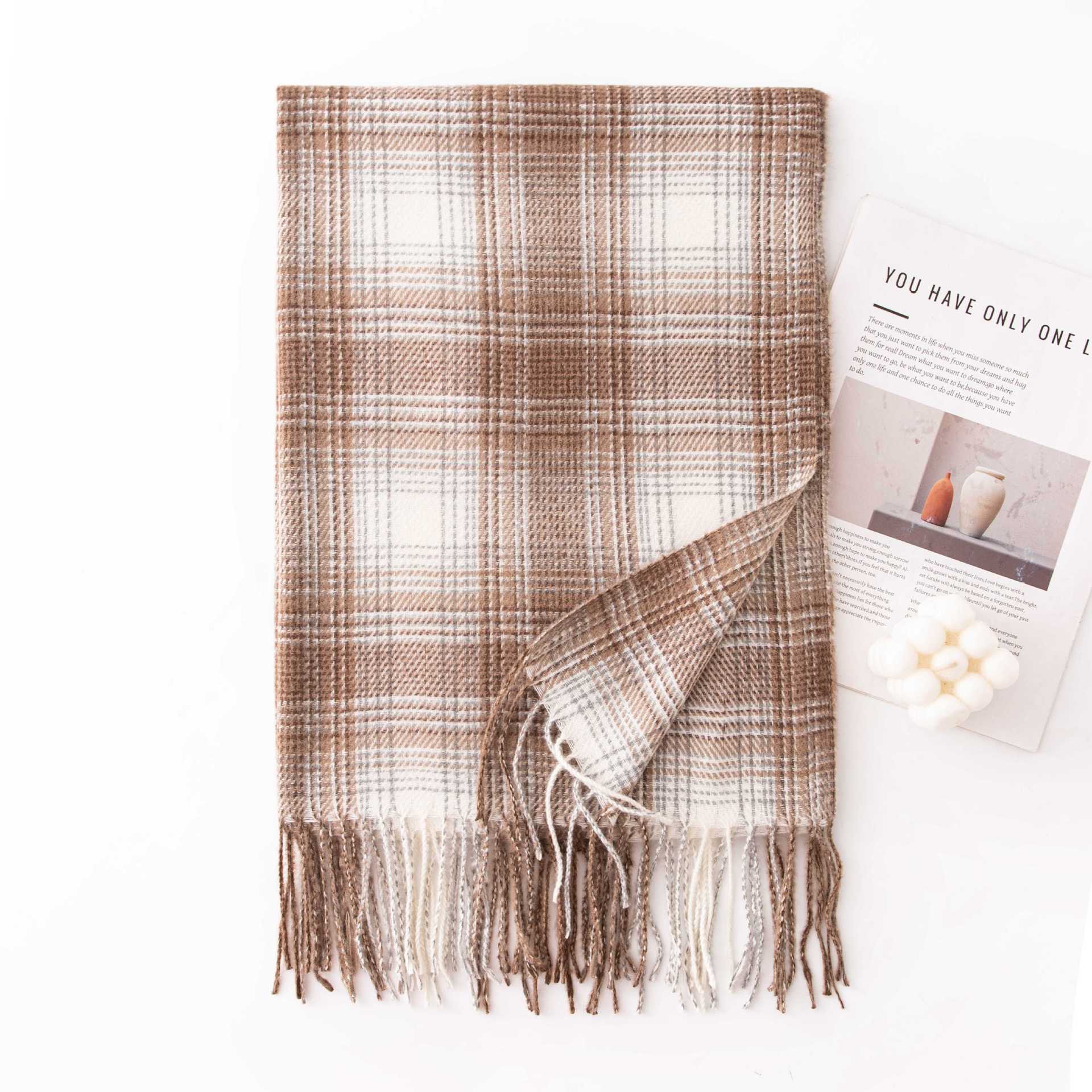 

Gentle Gradient Color Small Plaid Scarf High End Girls Winter Couple Student Scarf Warm Thickened Scarf Shawl 65*200cm