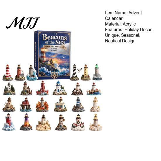 Nautical Theme Gift Acrylic Ocean Lighthouse Advent Calendar, 24 Day Countdown Box with Retro Scenes And Surprise Unboxing Experience for Holiday