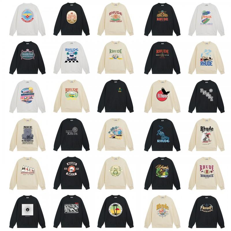 Rhude Vintage Letter Print Oversized Hoodie Men Women Casual Streetwear Sweatshirt
