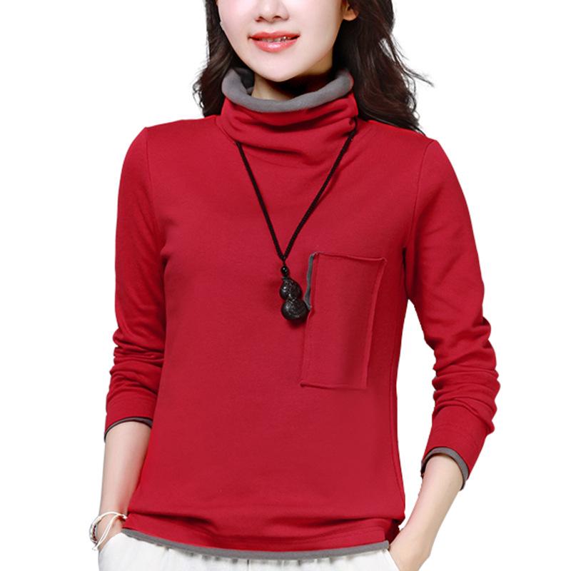 Dam 2024 T-shirt med hög hals och ståkrage - Höstmode Tvådelad stil