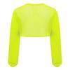 Girls Hip Hop Mesh Crop Top Long Sleeve Hollow Out Patchwork Asymmetrical Hem Dance Streetwear Top