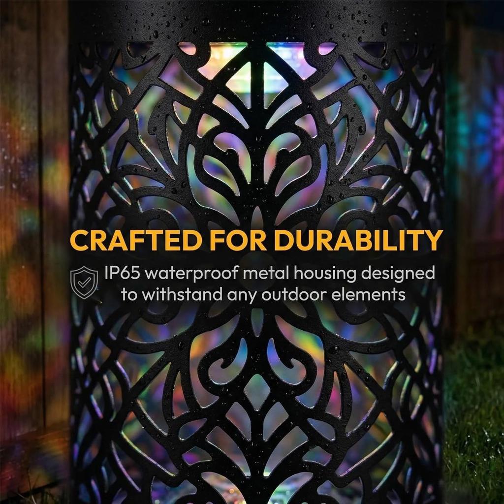 Seven‑Color Solar Mandala Wall Lights Outdoor Decorative Projection Lamp, Waterproof Metal Fence Light For Yard Garden Patio Backyard Post
