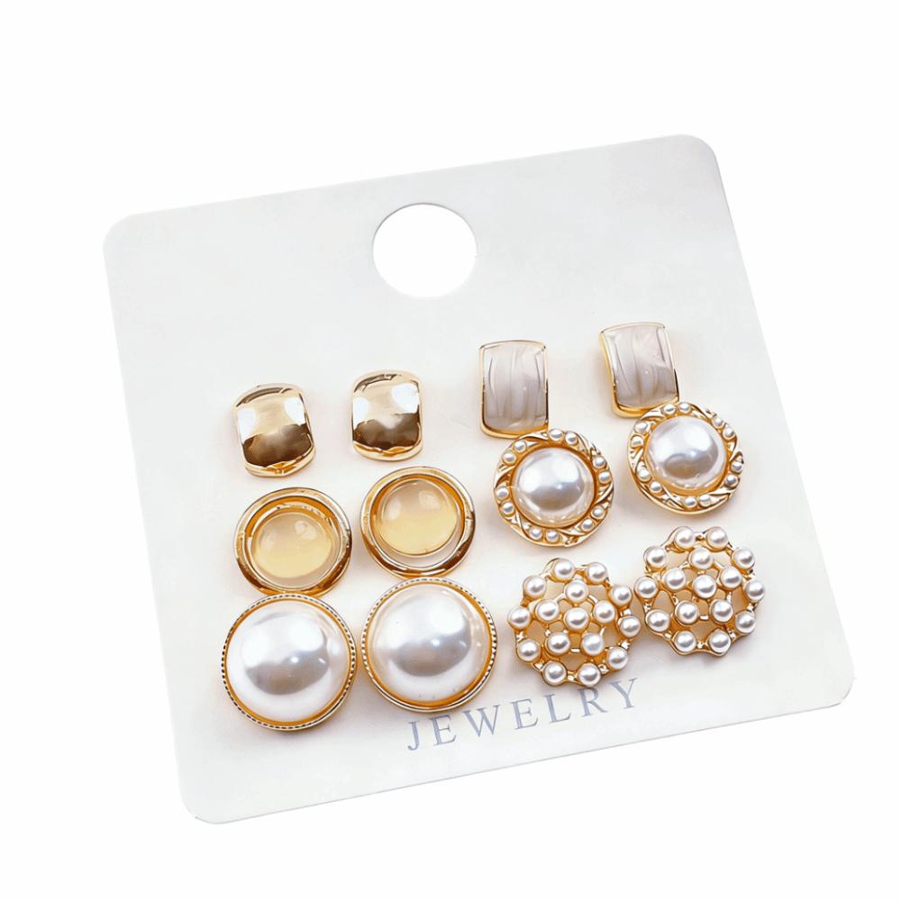 

6pairs/set Round Geometric Stud Earrings Square Banquet Jewelry Sets Daily золотой