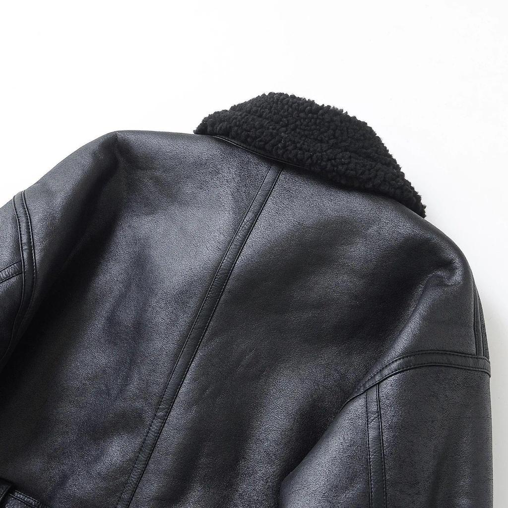 Chaqueta de Moto para Mujer Otoño/Invierno 2025 con Cuello Solapa de Piel Sintética