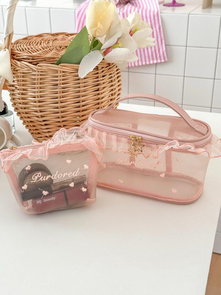 Ruffled Mesh Bag: Chic Portable Student Lipstick Holder