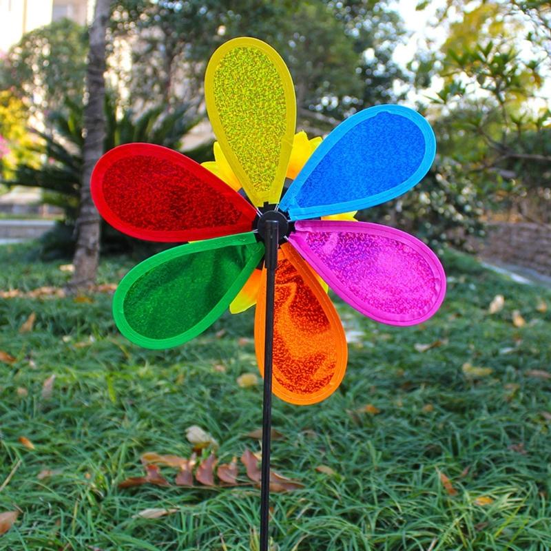4Pcs Outdoor Wind Spinner Yard Garden Lawn Pinwheels Colorful Flower Windmill Decorative Sculpture Sunflower Pinwheels