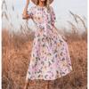 Vestidos Vintage Vintage Print Puff Sleeve Sommer Strand Süße Kleider Casual Quadrat Kragen Floral Maxi Lange Kleid 2022
