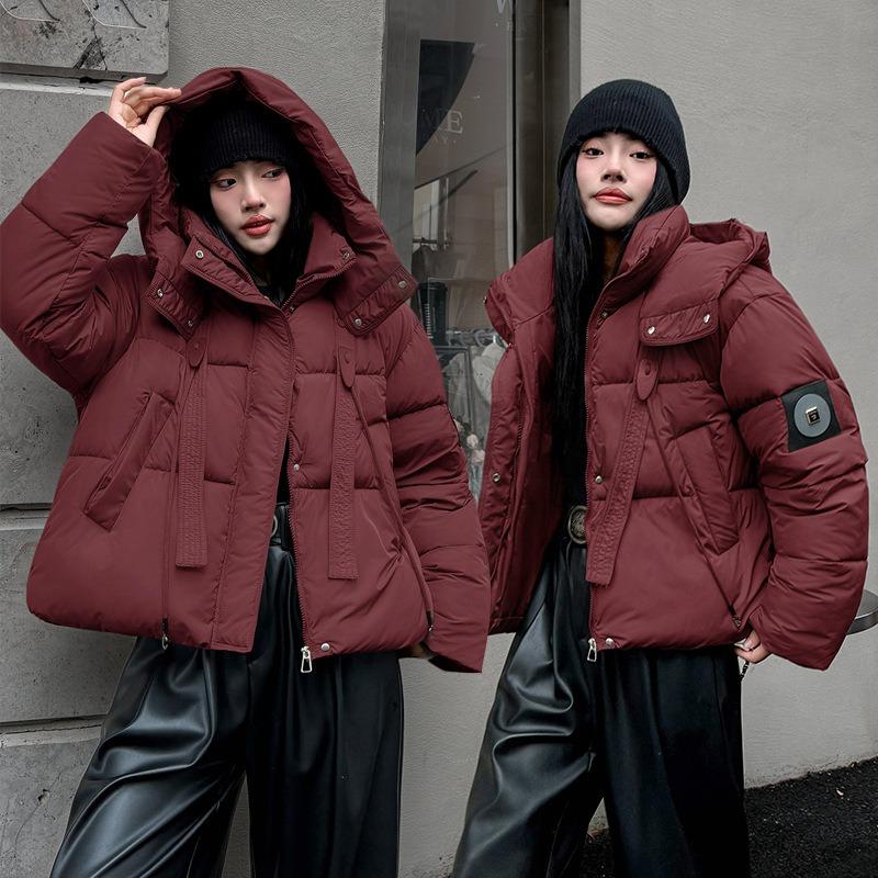 European short cotton-padded women's winter new coffee fashion hooded thickened bread jacket jacket