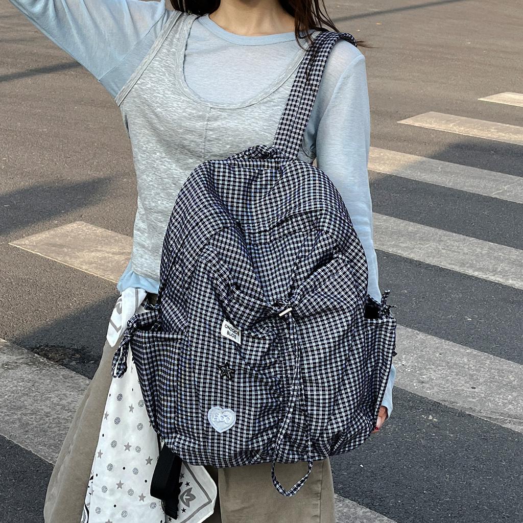 Schoolbag Korean plaid backpack women's 1011 new trendy large-capacity lightweight student schoolbag lazy versatile commuter backpack