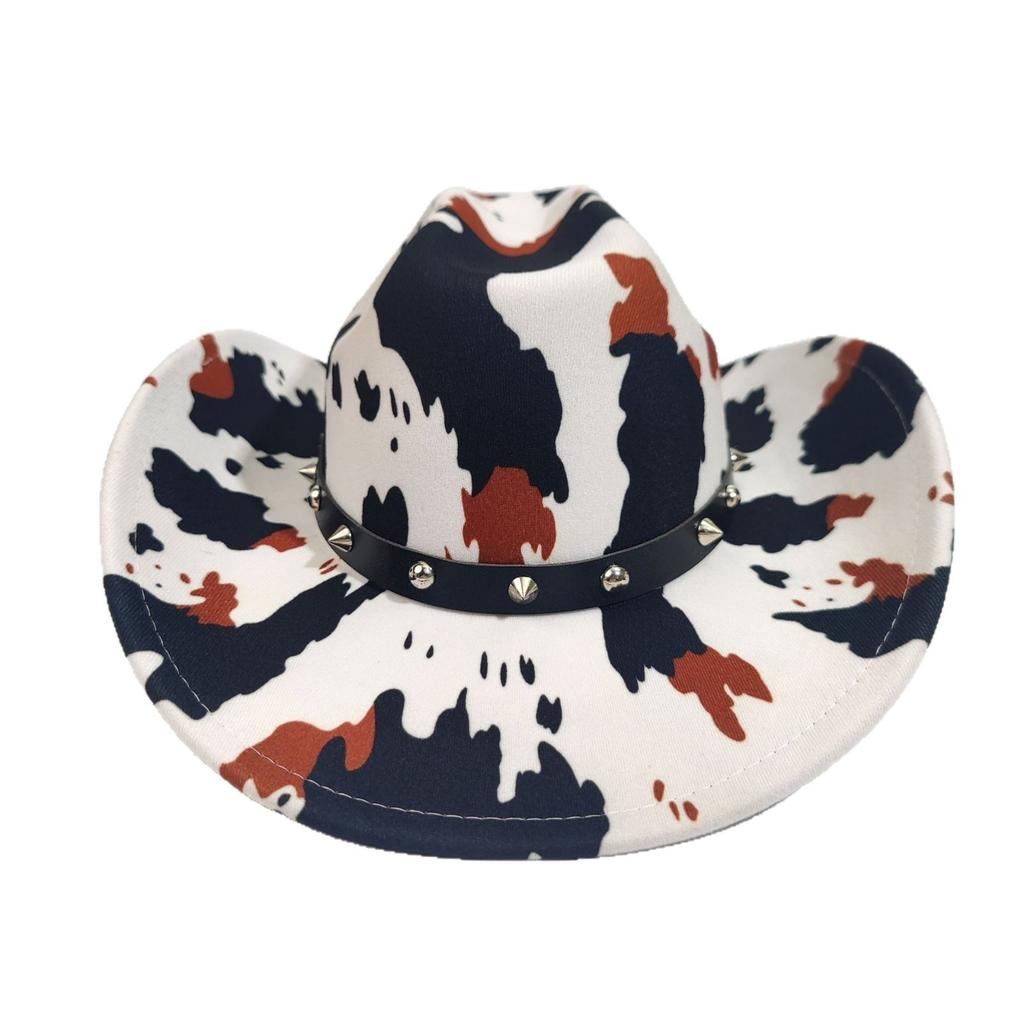 Westlicher Cowboyhut Europäischer und Amerikanischer Stil Mode Kuhmuster Zylinder Frühling und Herbst Outdoor Bauernhof Sonnenschutz Sonnenhut Jazzhut