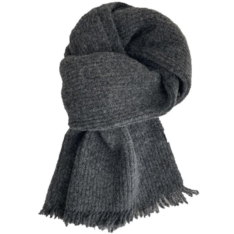 Unisex Grey Wool Blend Knit Snood Scarf for Winter Warmth